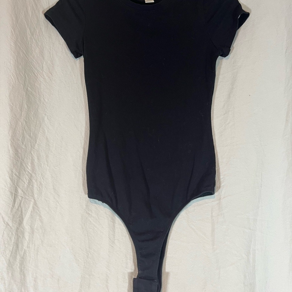 Bozzolo Womens Black Short Sleeve Crew Neck Thong Bodysuit‎ Small RT42612T